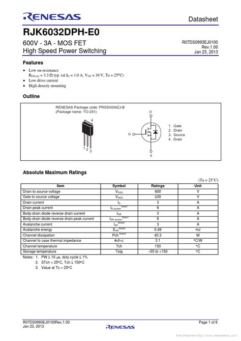 Rjk6032dpd Datasheet Pdf Renesas