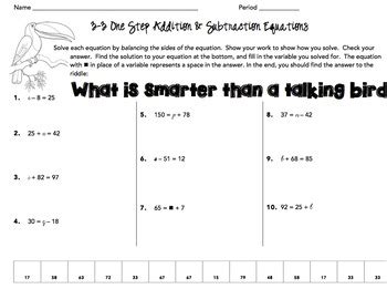 Solving One Step Addition And Subtraction Equations TPT