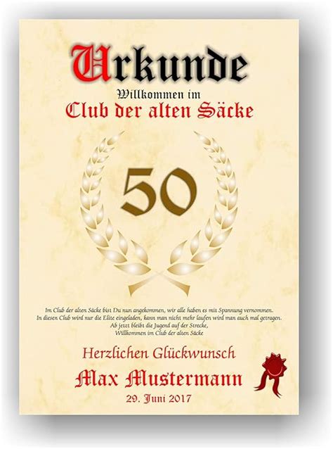 Urkunde ALTER SACK Willkommen im Club der alten Säcke