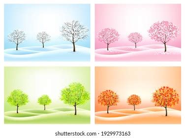 Four Nature Backgrounds Stylized Trees Representing Stock Vector