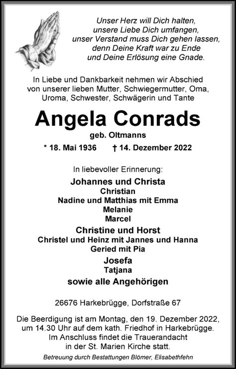 Traueranzeigen Von Angela Conrads Nordwest Trauer De