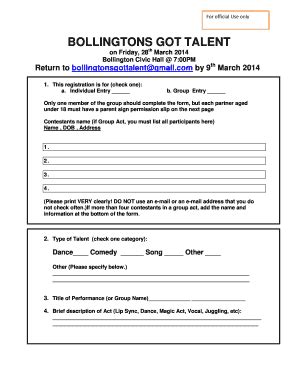 Talent Show Registration Form Fill And Sign Printable Template Online