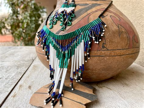 Boho Beaded Bib Choker Necklace 18 And Matching Earrings Seed Bead Jewelry Set Southwestern