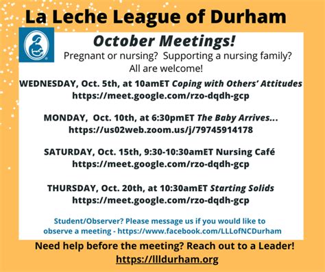 In Person La Leche League Breastfeed Durham