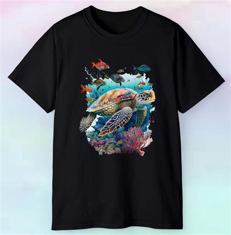 Mens Colorful Sea Turtle Swimming On A Coral Reef Shirt Ocean Sea