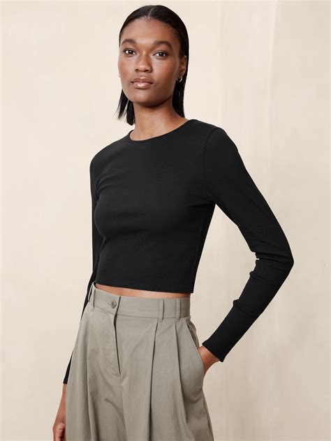 Banana Republic Ribbed Long Sleeve Crop T Shirt International Shipping