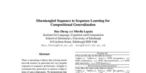 Disentangled Sequence To Sequence Learning For Compositional Generalization Acl Anthology