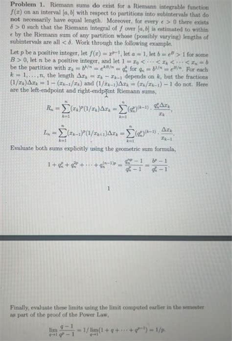 Problem 1 Riemann Sums Do Exist For A Riemann Chegg