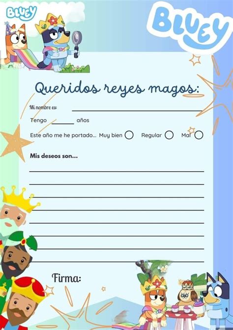 Plantillas De Cartas A Los Reyes Magos De Bluey Y Bingo Para Imprimir