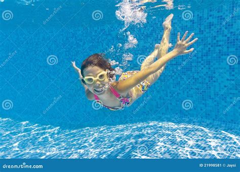 Happy Smiling Underwater Kid In Swimming Pool Stock Image Image Of