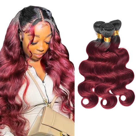 Amazon Ombre B J Body Wave Human Hair Bundles Burgundy Ombre