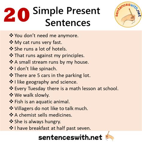 20 Simple Present Sentences Examples Present Simple Tense Example