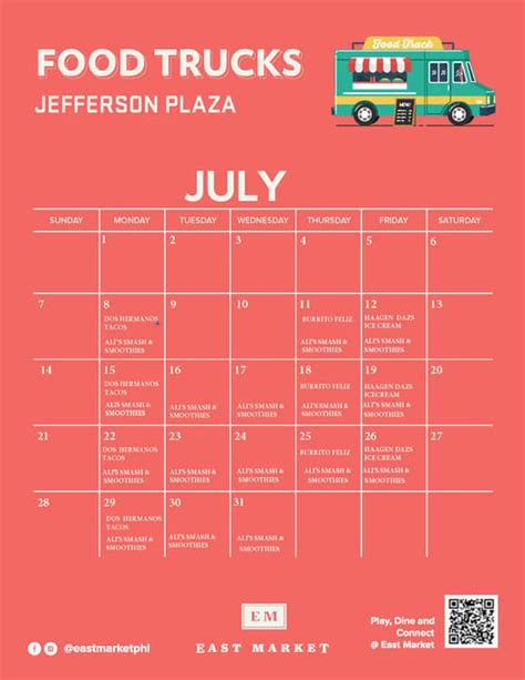 July Food Truck Calendar East Market