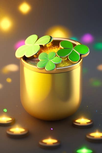 Premium Photo Lucky Shamrocks With Golden Bokeh Glitter Pot Of Gold