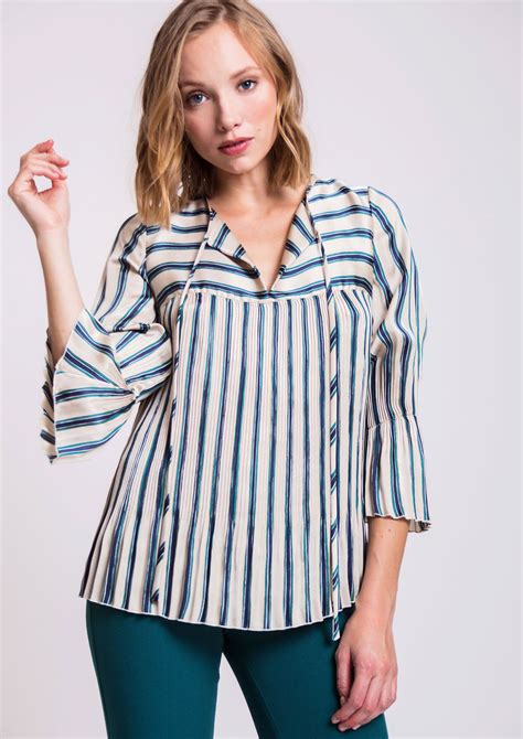 Striped pleated blouse