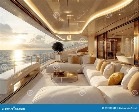 Interior of a Very Luxury Yacht Full of Glass and Gold with a Beautiful ...