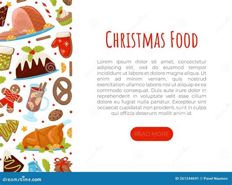 Christmas Holiday Dish And Dessert Banner Design With Muffin Roasted