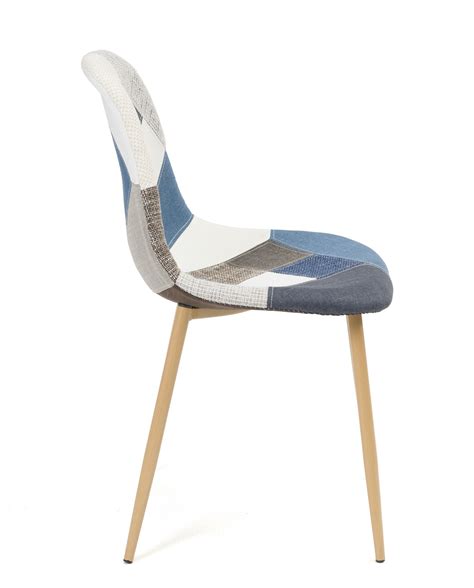 Chaise Patchwork Bleu Style Scandinave NOVA Lot De 2 Kayelles