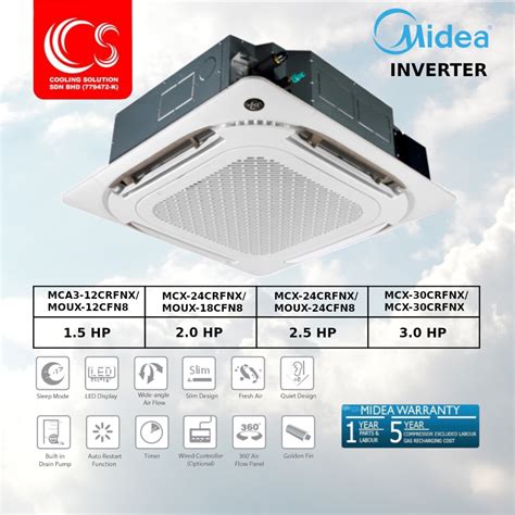 Midea Ceiling Cassette Inverter 15hp Till 30hp Mca3 12crfnx Mcx 24crfnx Mcx 24crfnx Mcx