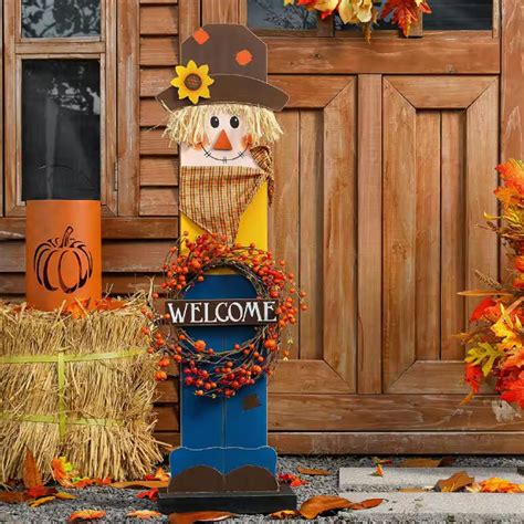 42 In H Fall Lighted Wooden Scarecrow Porch Decor With Wreath Fall