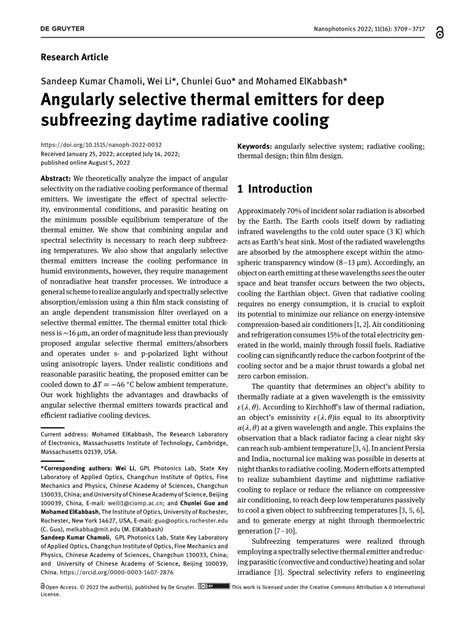 Pdf Angularly Selective Thermal Emitters For Deep Subfreezing Daytime