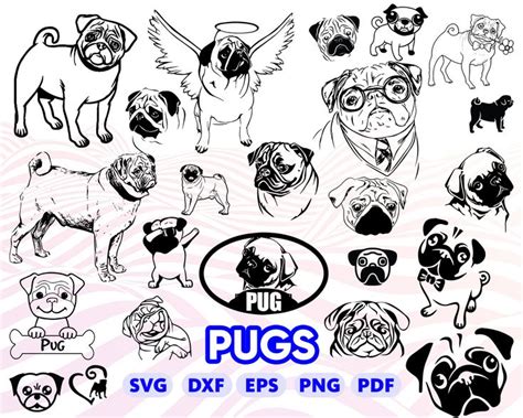 Pug Svg Bundle Pug Dog Svg Dog Svg Cartoon Pug Cute Pug Svg Puppy