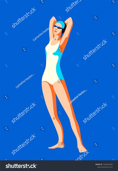 Professional Female Swimmer Bathing Suit Glasses Stock Vector Royalty