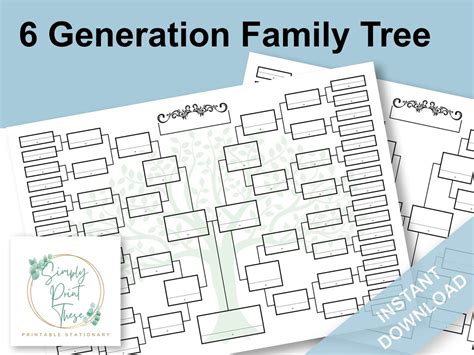 Printable 6 Generation Family Tree, PDF Download Blank Printable ...