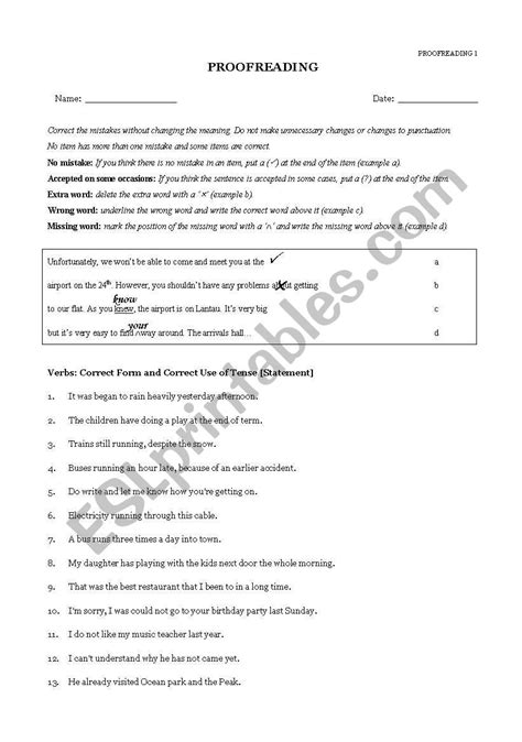 Proofreading Exercises Esl Worksheet By Mschauec