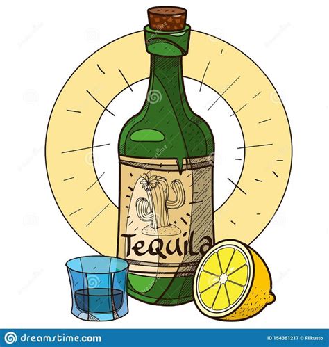 Bottle Of Tequila And Lemon Alcohol Stock Illustration Illustration