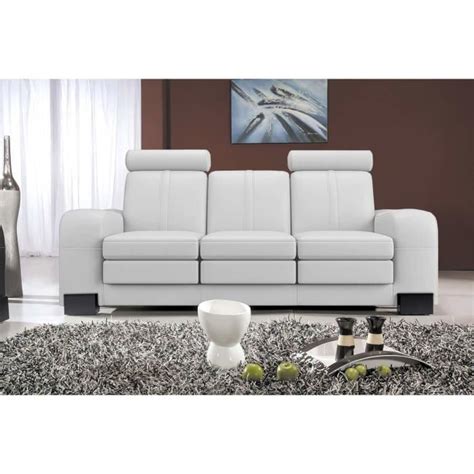 Canap En Cuir Places Blanc Havane Cdiscount Maison