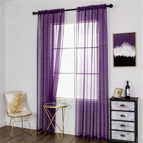 Amazon Dualife Dark Purple Sheer Curtains Inches Long Rod