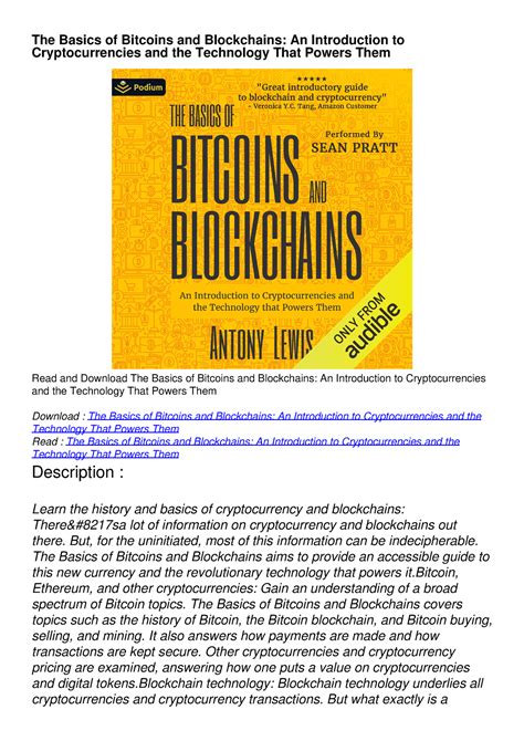 The Basics Of Bitcoins And Blockchains An Introduction To Cryptocurrencies And The Technology