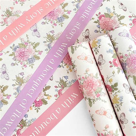 Butterfly Floral Print Wrapping Paper Pack 10 (38x50cm) – Floral Supplies Store