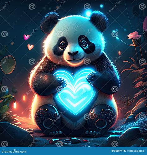 Panda Hugging Heart Illustration Of A Cute Panda With Heart In His