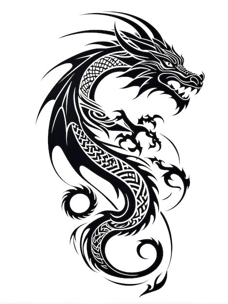 Black and White Tribal Dragon Tattoo Design | Premium AI-generated image