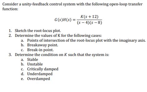 Solved Consider A Unity Feedback Control System With The Chegg