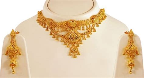 22kt Gold Choker Necklace Set Ajns62431 22k Gold Indian Design