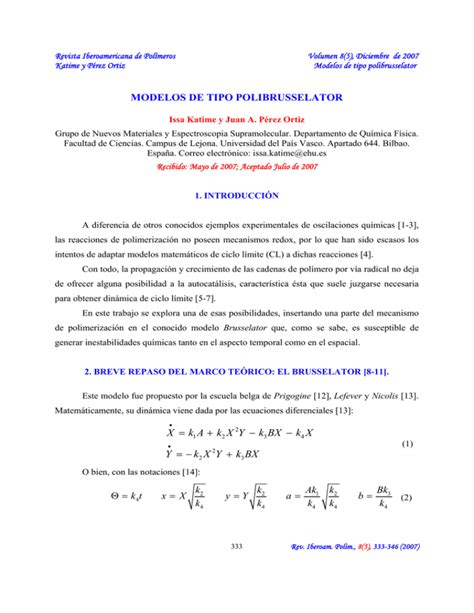 Modelos De Tipo Polibrusselator X Ka Kxy Kbx Kx Y Kxy