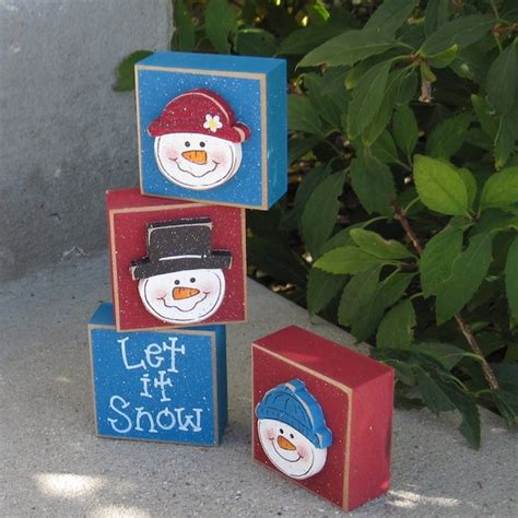 Wood Block Snowman Etsy