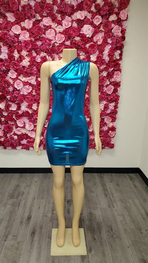 Blue Metallic Mini Dress Foxxiladi