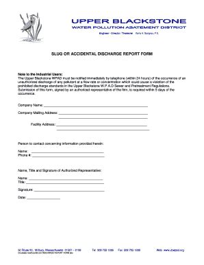 Fillable Online Ubwpad SLUG OR ACCIDENTAL DISCHARGE REPORT FORM