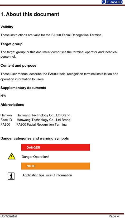 Hanwang Technology Faceid Fax Facial Recognition Terminal User Manual