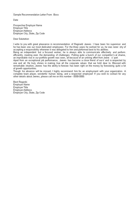 Sample Recommendation Letter From Boss Templates At