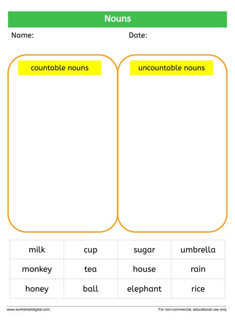 Countable And Uncountable Nouns Worksheet Worksheets Printable Free