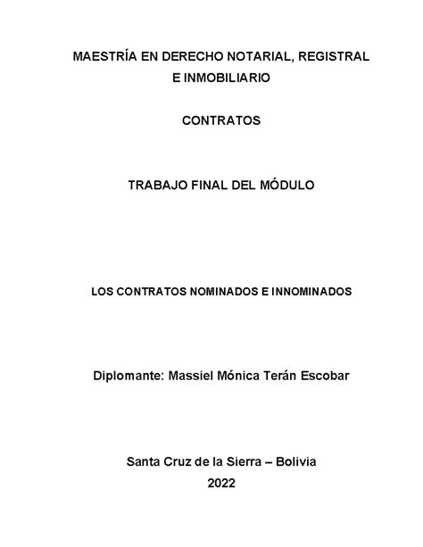 Los contratos nominados e innominados MAESTRÍA EN DERECHO NOTARIAL