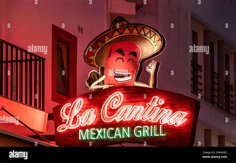 Neon Sign Of La Cantina Mexican Grill In Albufeira Algarve Portugal