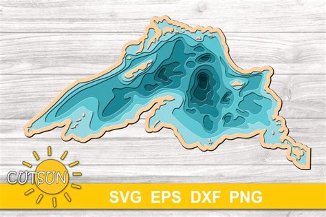 Layered Lake Superior Map Svg Eps Dxf 9 Layers Cricut Etsy