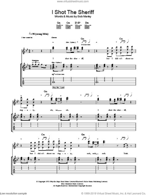 I Shot The Sheriff Sheet Music For Guitar Tablature PDF