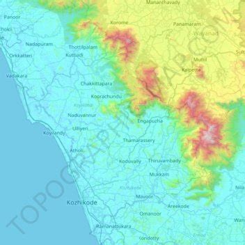 Kozhikode district topographic map, elevation, terrain